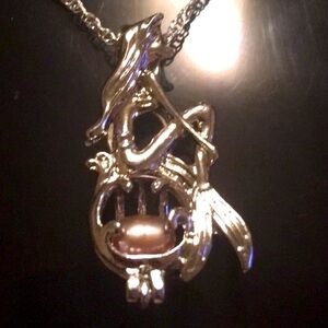 Mermaid Sterling Silver W/SaltWater Pink Pearl Locket On A Stamped925 Necklace